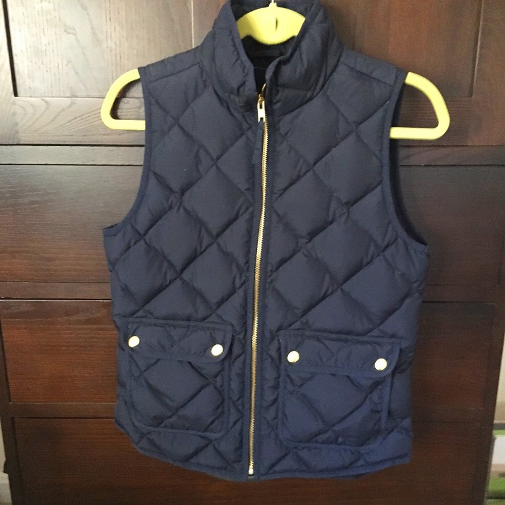 J. Crew Excursion Quilted Down Vest Navy Blue XS